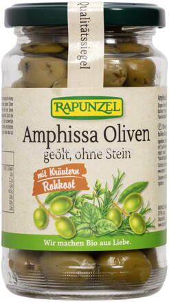 Rapunzel Oliven Amphissa mit Kräutern, ohne Stein geölt, 170g