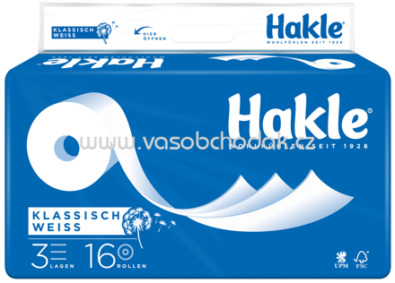 Hakle Toilettenpapier Klassisch Weiß, 3-lagig, 16 Rollen