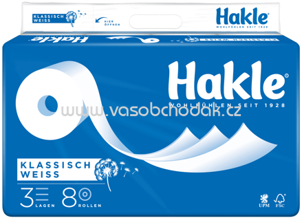 Hakle Toilettenpapier Klassisch Weiß, 3-lagig, 8 Rollen