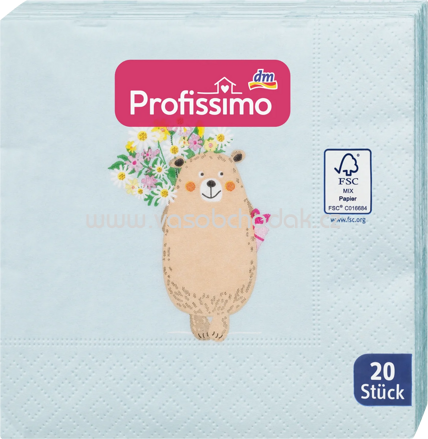 Profissimo Cocktailservietten Bär mit Blumen, 25x25 cm, 20 St