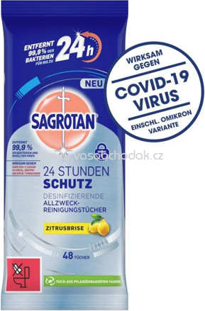 Sagrotan 24 Stunden Schutz desinfizierende Allzweck-Reinigungstücher, 48 St