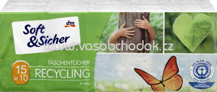 Soft&Sicher Recycling-Taschentücher 15x10 Stück, 150 Btl