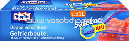 Toppits Doppelverschluss Gefrierbeutel mit Safeloc, 1l, 15 St