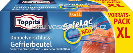 Toppits Doppelverschluss Gefrierbeutel mit Safeloc, Vorattspack XL, 1l, 36 St