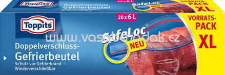 Toppits Doppelverschluss Gefrierbeutel mit Safeloc, Vorattspack XL, 6l, 20 St