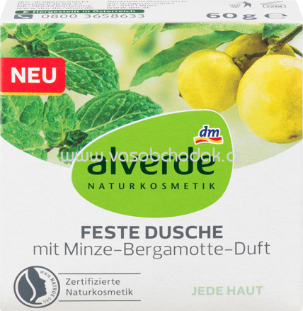 Alverde NATURKOSMETIK Feste Dusche mit Minze-Bergamotte-Duft, 60g