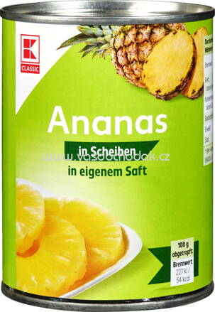 K-Classic Ananas in Scheiben in eigenem Saft, 580 ml
