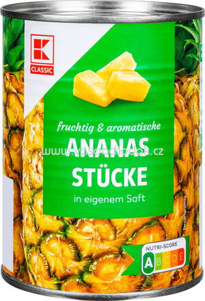 K-Classic Ananas in Stücken in eigenem Saft, 580 ml