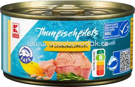 K-Classic Thunfischfilets in Sonnenblumenöl, 185g
