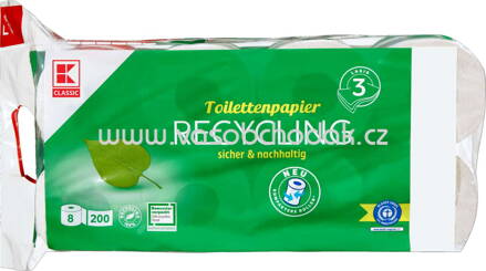 K-Classic Toilettenpapier Recycling, 3-lagig, 8x200 Bl