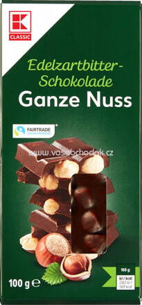 K-Classic Edelzartbitter Schokolade Ganze Nuss, 100g