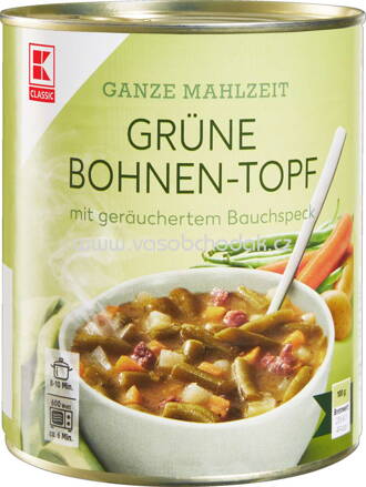 K-Classic Grüne Bohnen Topf mit geräuchertem Bauchspeck, 800g