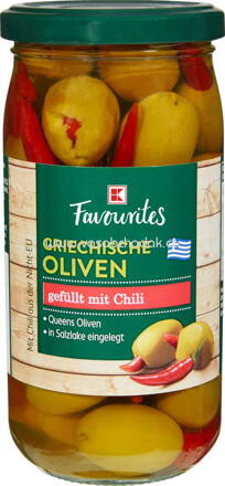 K-Favourites Griechische Oliven gefüllt mit Chili, 350g