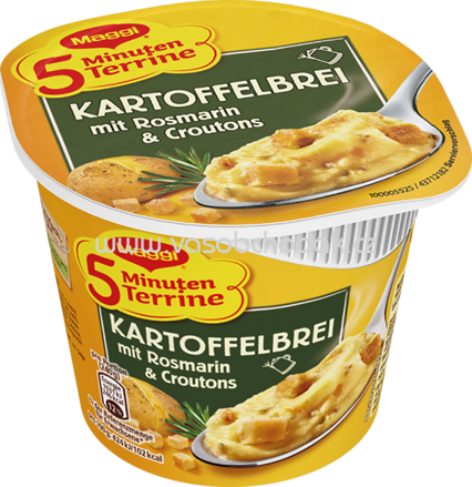 Maggi 5 Minuten Terrine Kartoffelbrei mit Rosmarin & Croutons, Becher, 1 St