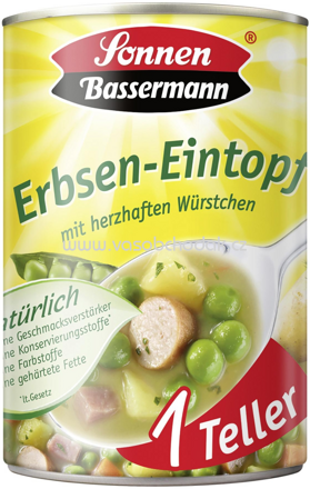 Sonnen Bassermann Eintopf 1 Teller - Erbsen Eintopf mit herzhaften Würstchen, 400g