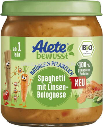 Alete Spaghetti mit Linsen Bolognese, ab 1 Jahr, 250g
