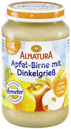 Alnatura Apfel-Birne mit Dinkelgrieß, nach dem 4. Monat, 190g