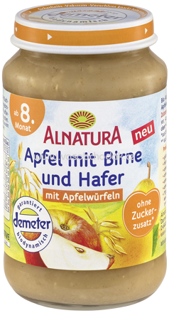 Alnatura Apfel mit Birne und Hafer, ab 8. Monat, 190g