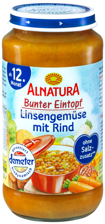 Alnatura Bunter Eintopf Linsengemüse mit Rind ab 12. Monat, 250 g