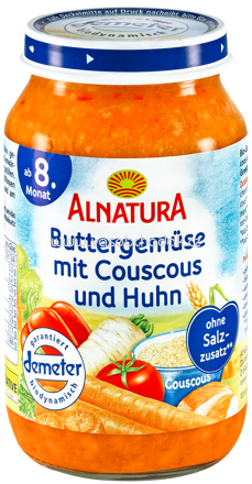 Alnatura Buttergemüse mit Couscous und Huhn, ab 8. Monat, 220 g