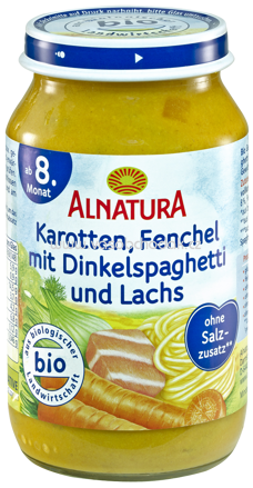 Alnatura Karotten-Fenchel mit Dinkelspaghetti und Lachs, ab 8. Monat, 220 g