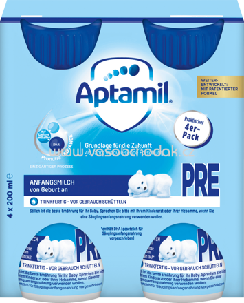 Aptamil Anfangsmilch Pre trinkfertig, von Geburt an 4x200ml, 0,8 l