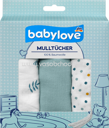 Babylove Mulltücher Blätter Grün, 3 St