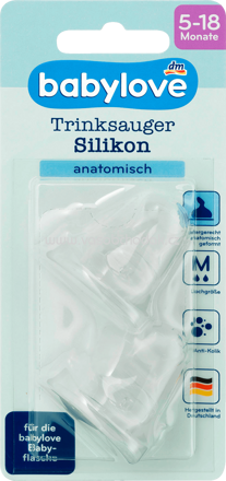 Babylove Trinksauger M aus Silikon, Größe 2, anatomisch, 5-18 Monate, 2 St