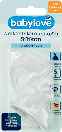 Babylove Weithals-Trinksauger S aus Silikon, anatomisch, Universalgröße, 2 St