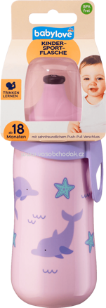 Babylove Kindersportflasche mit Push-Pull Aufsatz 330 ml Delfine, ab 18 Monaten, 1 St