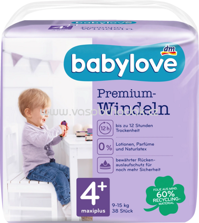 Babylove Windeln Premium Gr. 4+, Maxiplus, 9-15 kg, 38 St