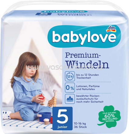 Babylove Windeln Premium Gr. 5, Junior, 10-16 kg, 36 St