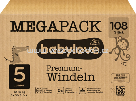 Babylove Windeln Premium Gr. 5 Junior, 10-16 kg, Megapack, 108 St