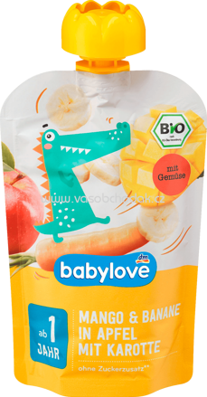 Babylove Quetschbeutel Mango & Banane in Apfel mit Karotte, ab 1 Jahr, 100g