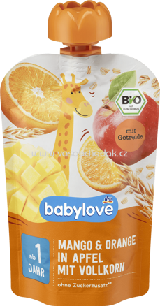 Babylove Quetschbeutel Mango & Orange in Apfel mit Vollkorn, ab 1 Jahr, 100g