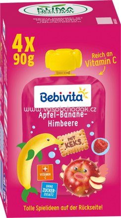 Bebivita Quetschbeutel Apfel Banane Himbeere mit Keks, ab 1 Jahr, 4x90g, 0,36kg