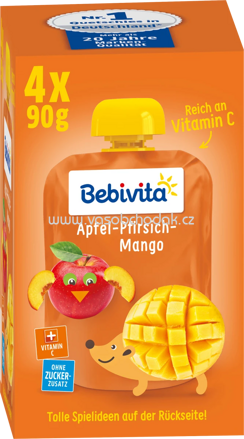 Bebivita Quetschbeutel Apfel Pfirsich Mango, ab 1 Jahr, 4x90g, 0,36kg