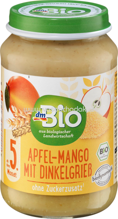 dmBio Apfel-Mango mit Dinkelgrieß, nach dem 5. Monat, 190g