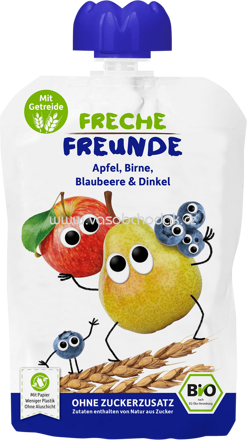 Freche Freunde Quetschbeutel Apfel, Birne, Blaubeere & Dinkel, ab 6. Monat, 100g