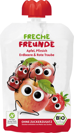 Freche Freunde Quetschbeutel Apfel, Pfirsich, Erdbeere & Rote Traube, ab 6. Monat, 100g