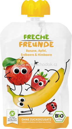 Freche Freunde Quetschbeutel Banane, Apfel, Erdbeere & Himbeere, ab 6. Monat, 100g