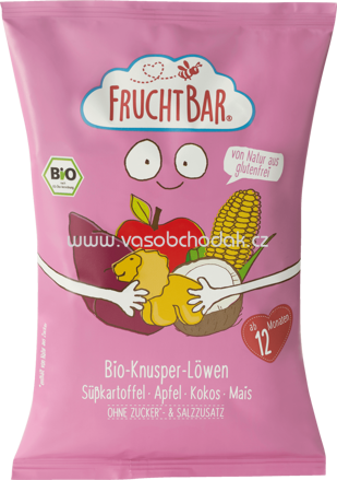 FruchtBar Bio Knusper Löwen, Süßkartoffel, Apfel, Kokos, Mais, ab 12. Monat, 30g