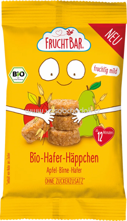 FruchtBar Bio Hafer Häppchen, Apfel, Birne, Hafer, ab 12. Monat, 40g