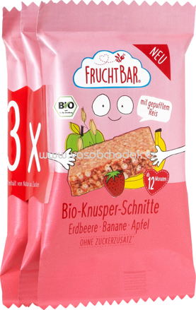 FruchtBar Bio Knusper Schnitte Erdbeere, Banane, Apfel, ab 1 Jahr, 3x23g, 69g