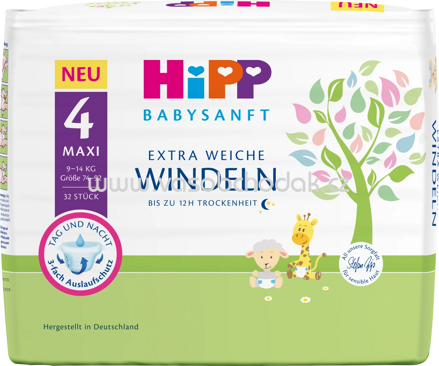 Hipp Babysanft Windeln Gr.4 Maxi, 9-14 kg, 32 St