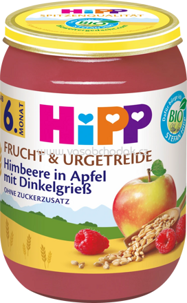 Hipp Frucht & Urgetreide Himbeere in Apfel mit Dinkelgrieß, ab 6. Monat, 190g