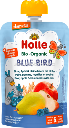 Holle baby food Quetschbeutel Blue Bird, Birne, Apfel & Heidelbeer mit Hafer, ab 6 Monaten, 100g