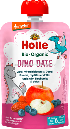 Holle baby food Quetschbeutel Dino Date, Apfel mit Heidelbeere & Dattel, ab 6. Monaten, 100g