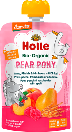 Holle baby food Quetschbeutel Pear Pony, Birne, Pfirsich & Himbeere mit Dinkel, ab 8 Monaten, 100g