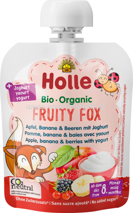 Holle baby food Quetschbeutel Fruity Fox Apfel, Banane & Beeren mit Joghurt, ab 8. Monaten, 85g